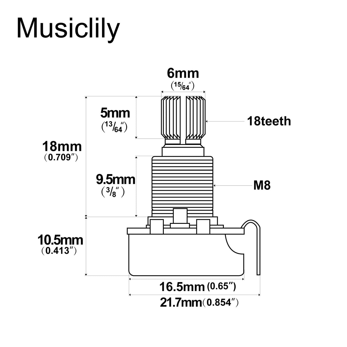 Alpha Audio (Log) Mini Medium Split Shaft Pot 25k