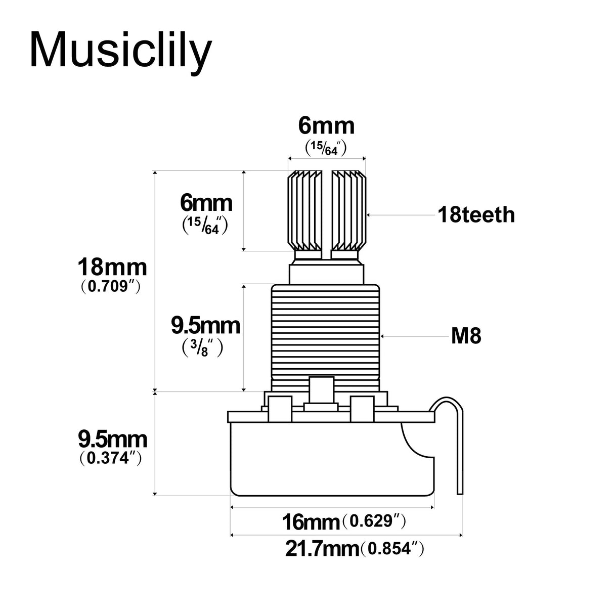 Musiclily Pro Audio (Log) Medium Split Shaft 25k Mini Pot