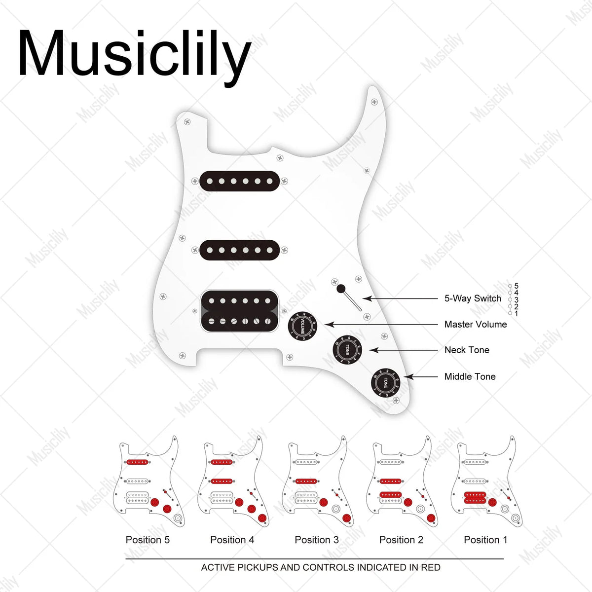 Musiclily Pro Electric Guitar Auto-Split Pre-wired Wiring Harness Upgrade for American Style ST HSS