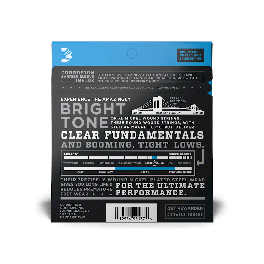 D'Addario EXL220S Nickel Wound Short Scale Super Light Gauge .40 - .95 - Bass Strings - D'Addario