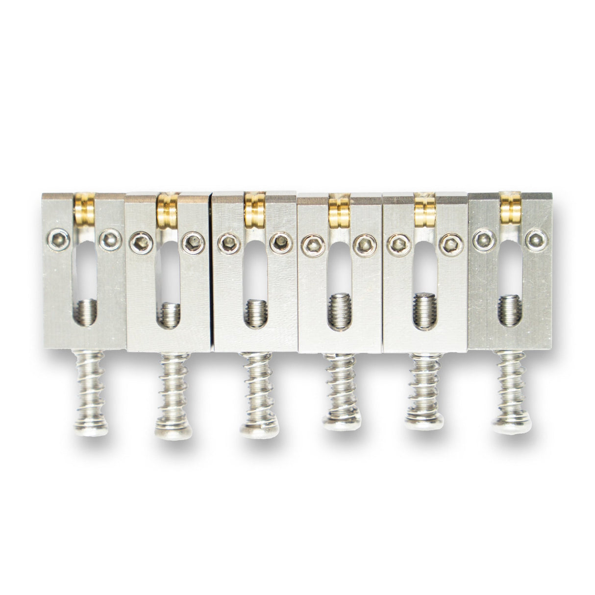 Stainless Steel Saddles with Brass Rollers x6 (10.5mm Spacing) - Parts - WM Guitars