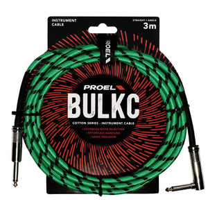 Proel BulkC Cotton Series Instrument Cable - Green and Black 3m