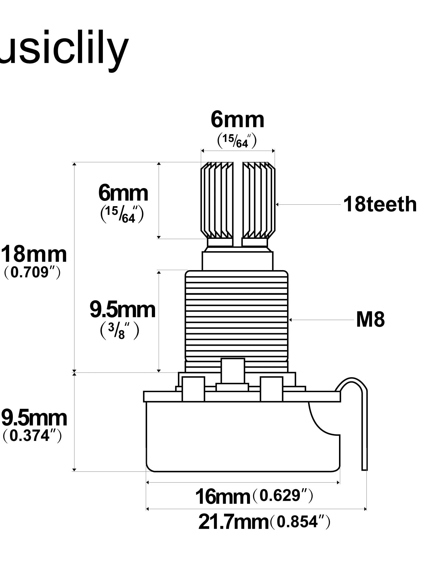 Musiclily Pro Linear (Lin) Brass Metric Split Medium Shaft Mini 1M Pot