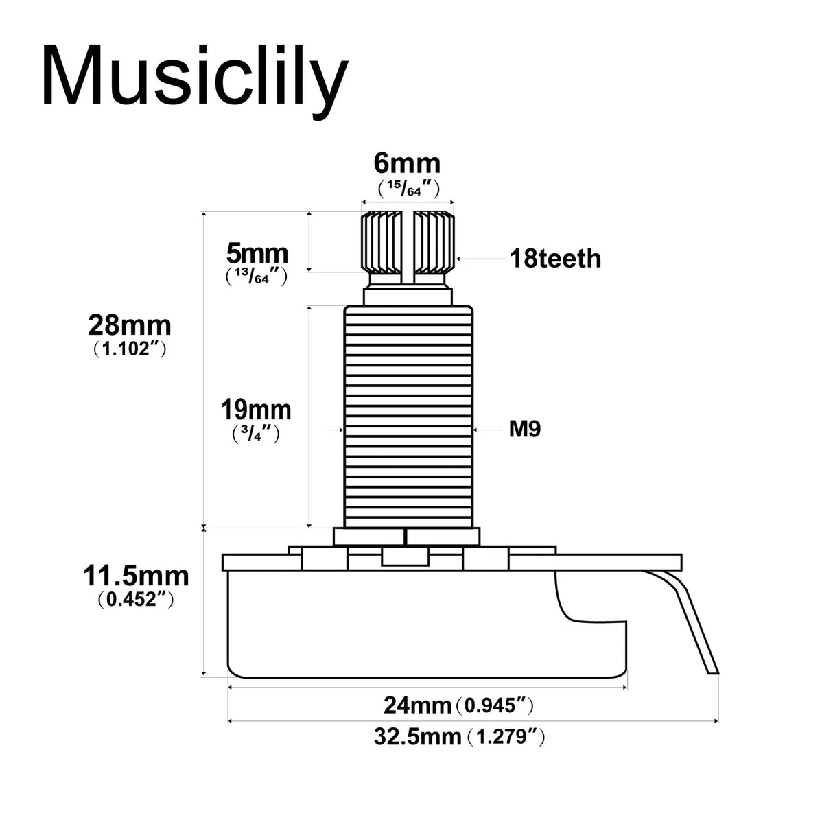 Musiclily Pro HD Linear (Lin) Brass Long Split Shaft 500k Pot