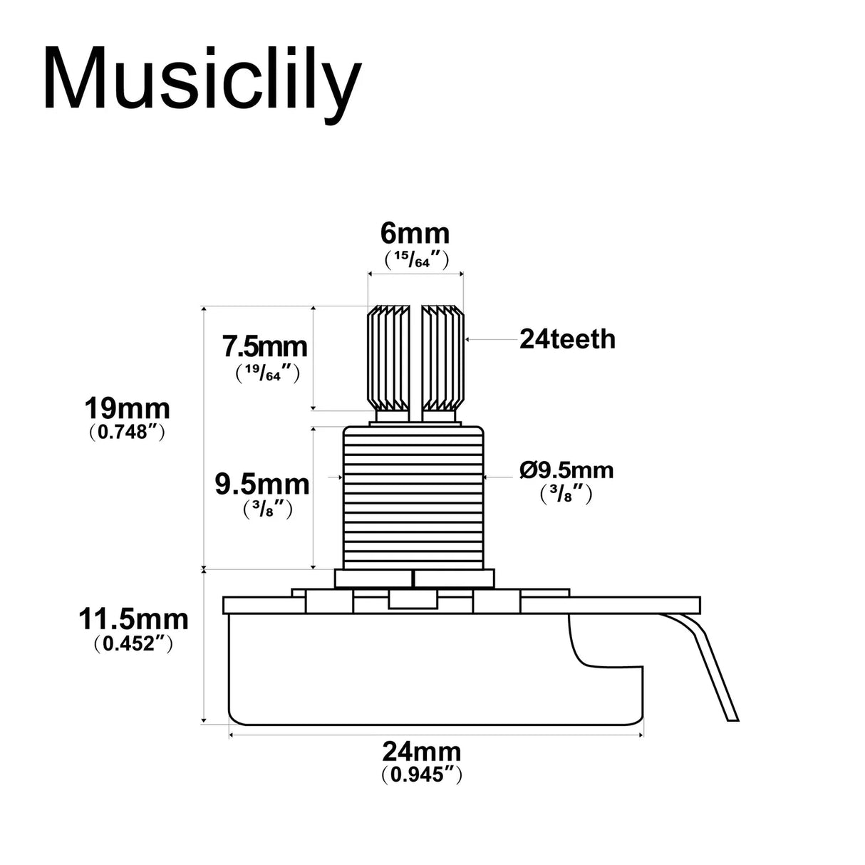 Musiclily Pro HD Linear (Lin) Imperial Split Shaft 250k Pot