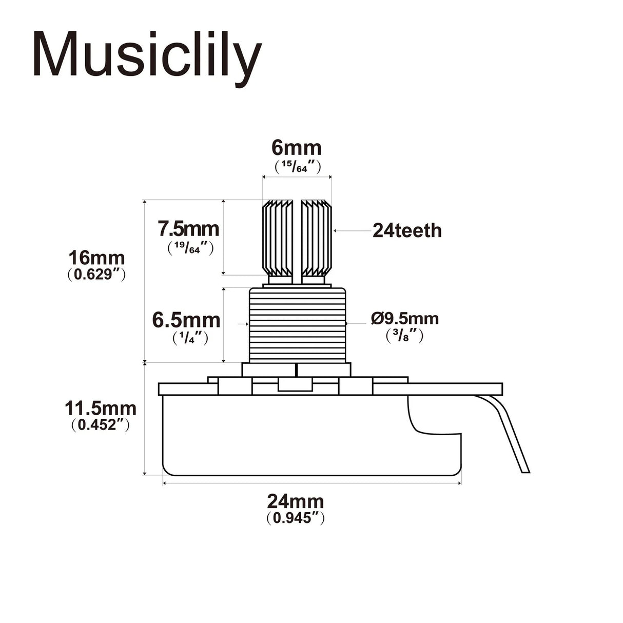 Musiclily Pro HD Linear (Lin) Brass Imperial Short Split Shaft 250k Pot