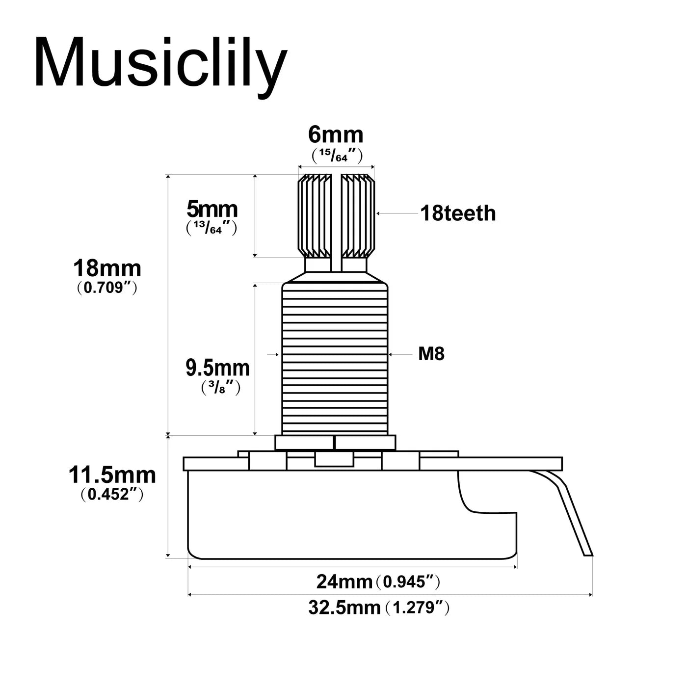 Musiclily Pro HD Audio (Log) Brass Medium Split Shaft 250k Pot