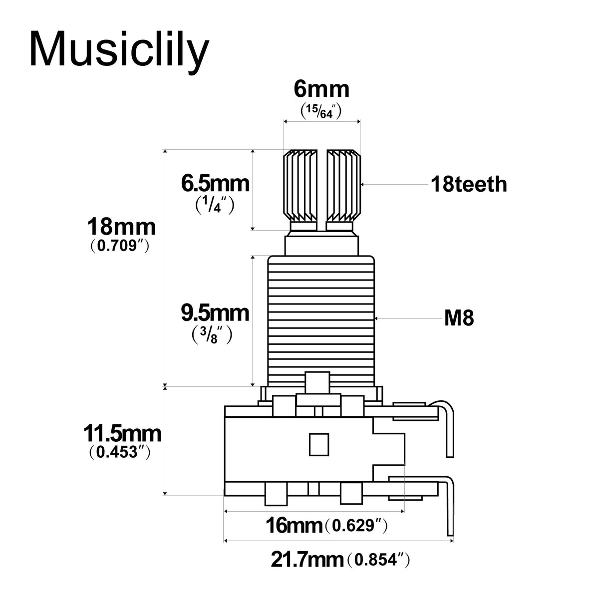 Musiclily Pro 500k Blend Balance Mini Medium Split Shaft Pot