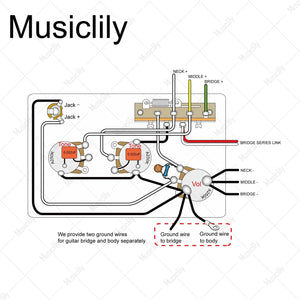 Musiclily Pro Electric Guitar Auto-Split Pre-wired Wiring Harness Upgrade for American Style ST HSS